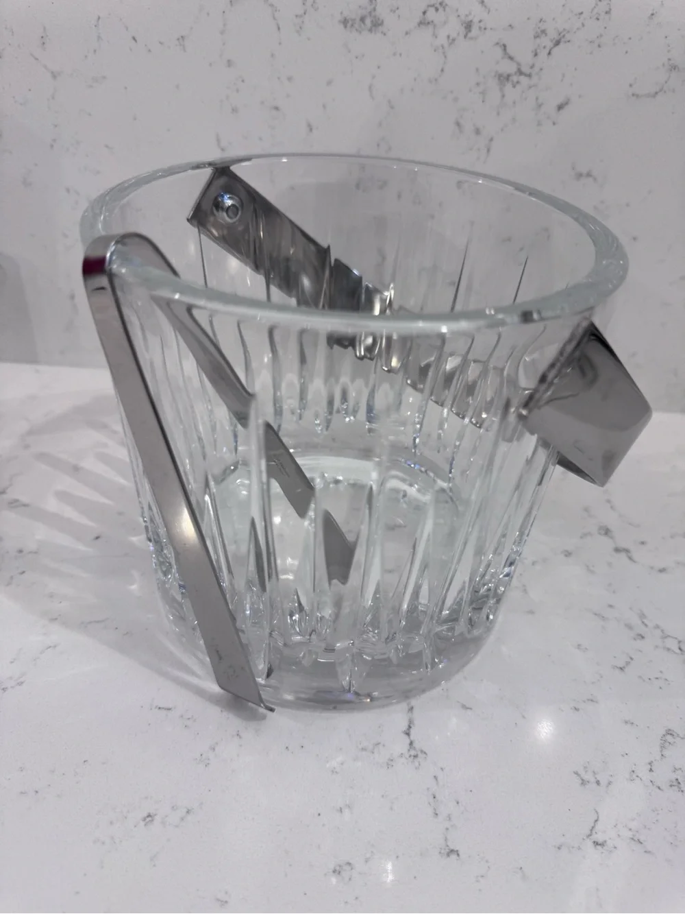 Clear Glass Ice Bucket with Stainless Steel Handle
